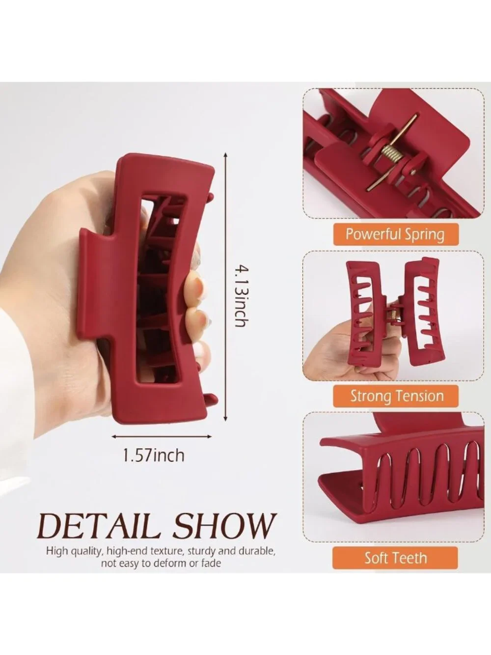 4 Pcs Flexible Claw Hair Clips - Soft, Non-Slip Hold for All Hair Types, Brown